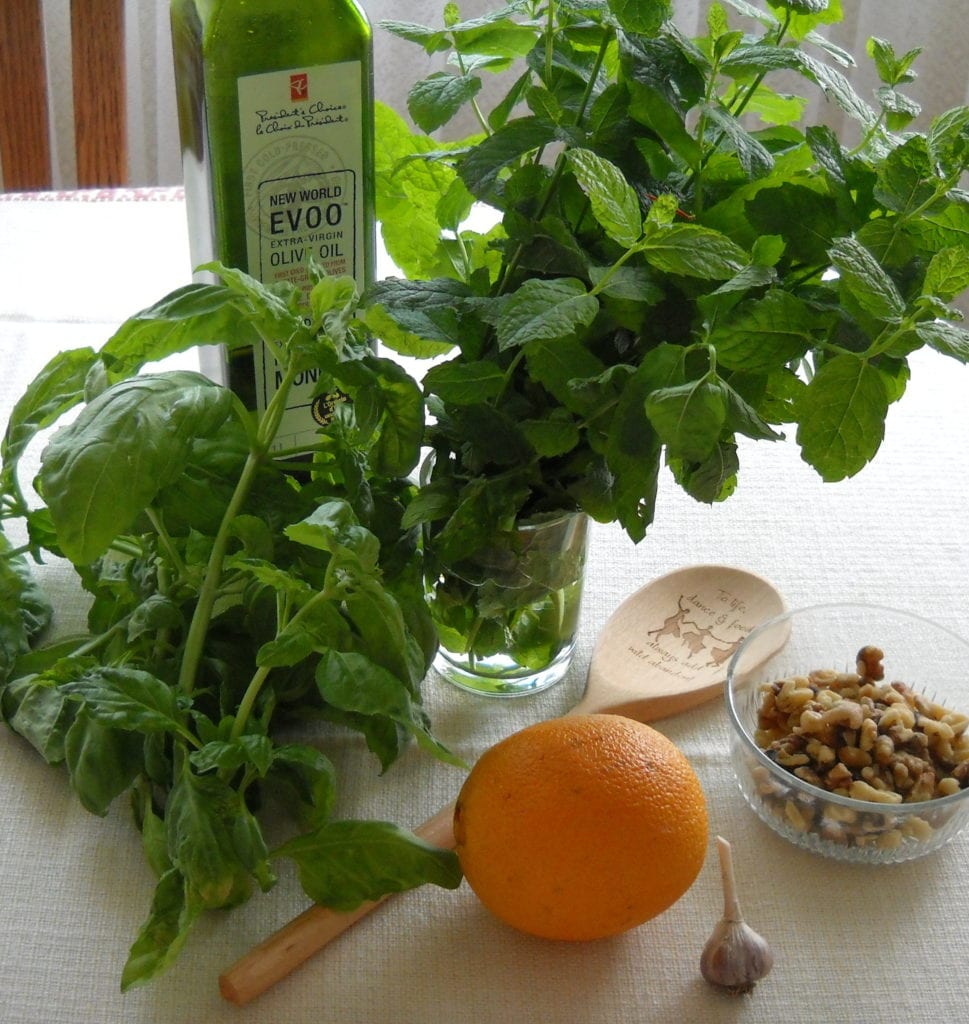 Pesto, Pistou and pestle with a Citrus-Mint Pesto recipe from My Kitchen Wand