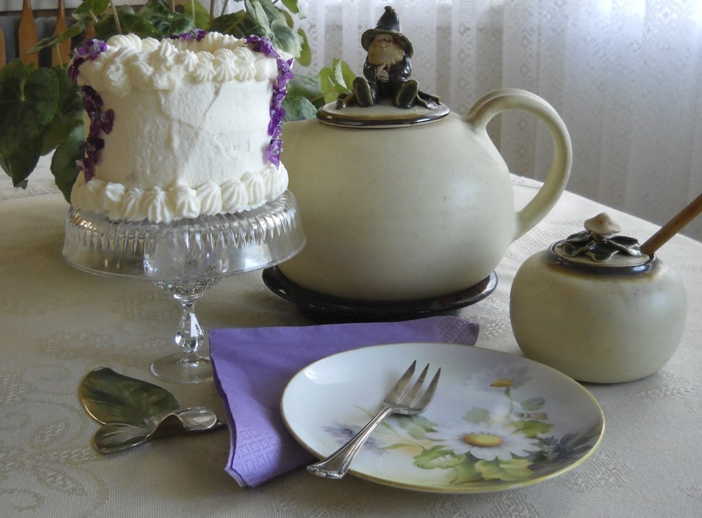 Dandelion Cake with Forsythia Frosting and Sugared Violets from My Kitchen Wand