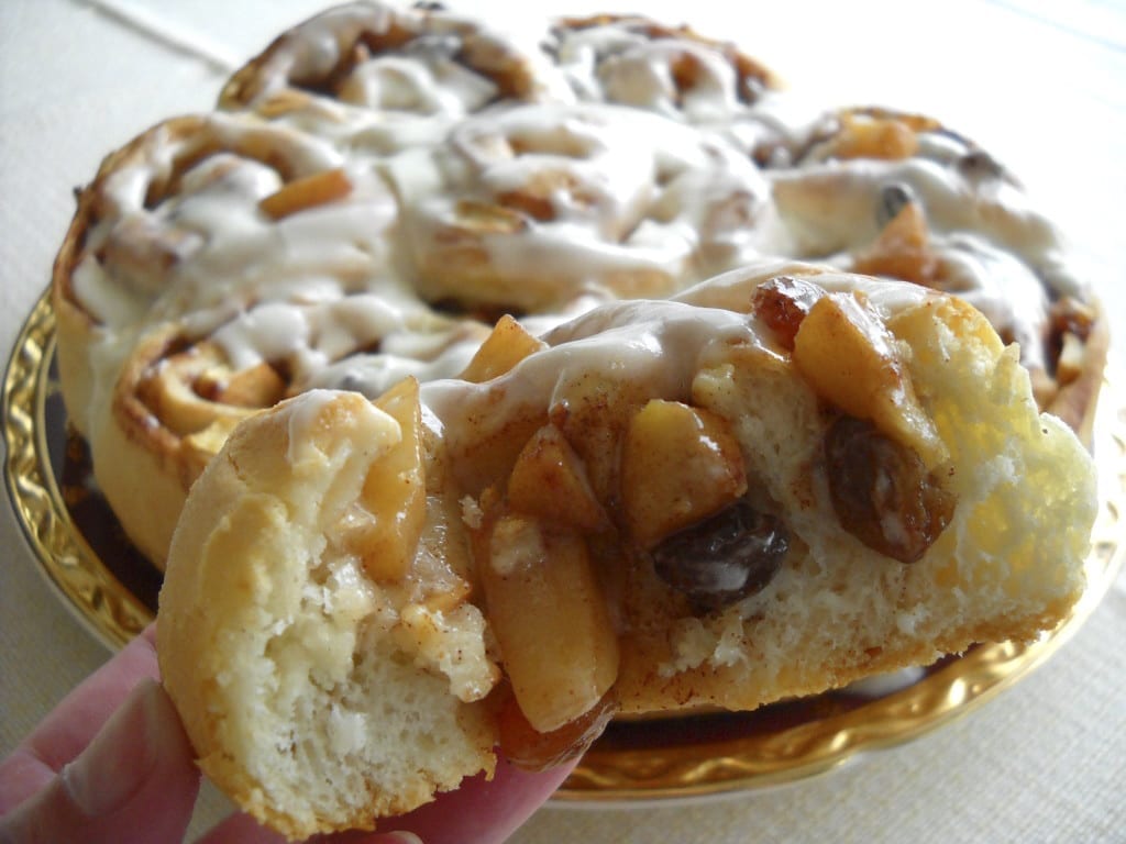 Apple Cinnamon Rolls with Rum Soaked Raisins and Cream Cheese Glaze from My Kitchen Wand