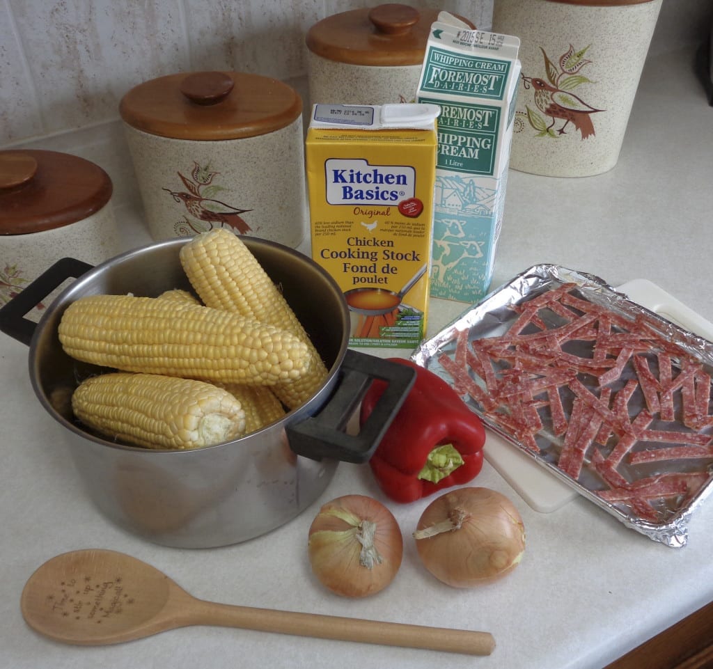 Fresh Corn Soup with Crispy Salami from My Kitchen Wand