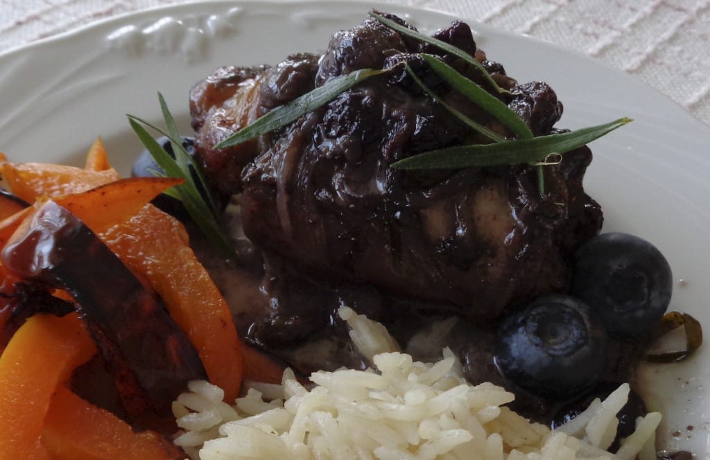 Raspberry Shrub Chicken with Blueberries and Tarragon from My Kitchen Wand