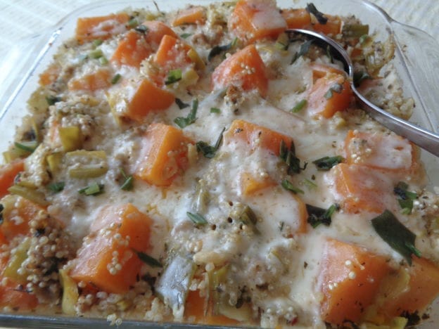 Butternut Quinoa Leek Casserole with or without Turkey Sausage from My Kitchen Wand